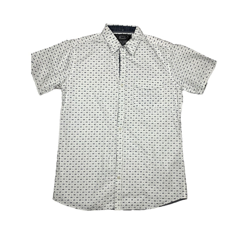 Broken Threads Shirt Mens Large White Bicycle Print Short Sleeve Button Up